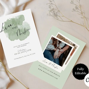 Modern Forest Wedding Invitation - Editable 5x7 Canva Template, Greenery Watercolor, Rustic & Personalized Design - Printable Invite