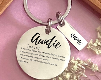Custom Auntie Definition Stainless Steel Keychain: Heartfelt Tribute