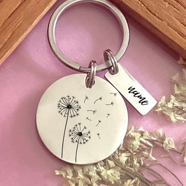 Personalized Make a Wish Dandelion Stainless Steel Keychain - Custom Nature Inspired Keychain - Christmas Gift