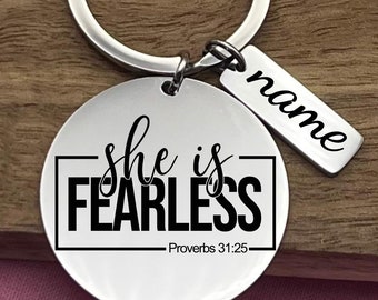 Personalized 'She Is Fearless' Stainless Steel Keychain - Motivational Gift