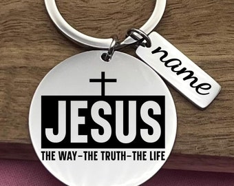 Custom Jesus The Way The Truth The Life Stainless Steel Keychain - Personalized Motivation Gift - Christmas  Faith Keyring