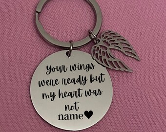 Personalized Angel Wings Memorial Keychain - Stainless Steel Remembrance Charm