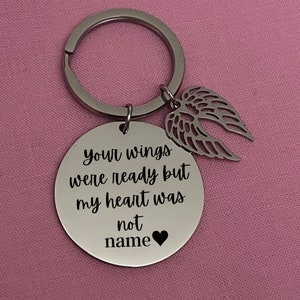 Personalized Angel Wings Memorial Stainless Steel Keychain - Custom Charm For Loved Ones - Custom Remembrance Keychain