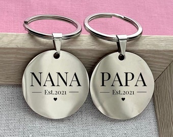 Custom Nana Papa Established Keychain - Personalized Stainless Steel Keychain for New Grandparents - Christmas Gift