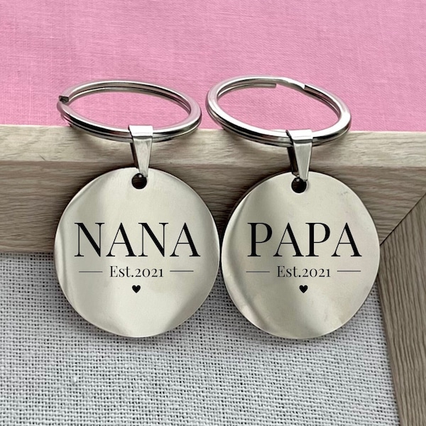 Custom Nana Papa Established Keychain - Personalized Stainless Steel Keychain for New Grandparents - Christmas Gift