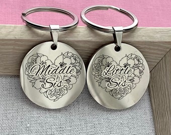 Personalized Sister Heart Keychain: Stainless Steel Sibling Gift