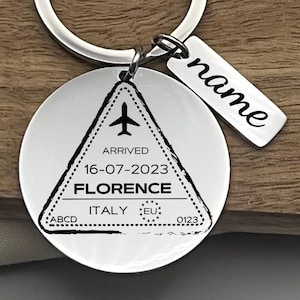 Personalized Florence Passport Stamp Stainless Steel Keychain, Florence Souvenir Keyring, Custom Traveler Gift