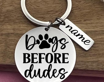 Dogs Before Dudes Keychain: Personalized Stainless Steel Dog Lover Gift