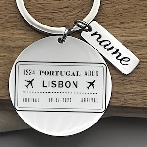 Personalized Lisbon Passport Stamp Stainless Steel Keychain, Lisbon Souvenir Keyring, Custom Traveler Gift