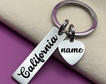 Porte-clés Californie personnalisé en acier inoxydable : cadeau souvenir personnalisé