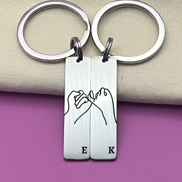 Personalized Pinky Promise Stainless Steel Keychain Set - Custom Friendship Keychain - Custom Pinky Swear Charm