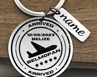 Personalized Belmopan Passport Stamp Stainless Steel Keychain, Belmopan Souvenir Keyring, Custom Traveler Gift
