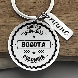 Personalized Bogota Passport Stamp Stainless Steel Keychain, Bogota Souvenir Keyring, Custom Traveler Gift