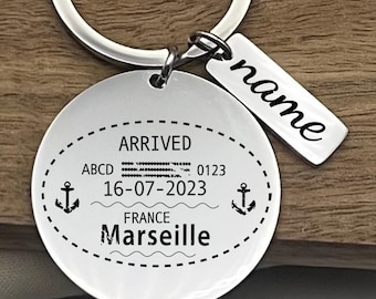 Chaveiro de aço inoxidável com carimbo de passaporte de Marselha personalizado, chaveiro de lembrança de Marselha, presente de viagem personalizado