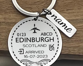 Personalized Edinburgh Passport Stamp Stainless Steel Keychain, Edinburgh Souvenir Keyring, Custom Traveler Gift