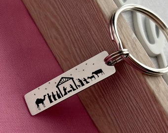 Custom Nativity Scene Stainless Steel Keychain - Personalized Birth of Jesus Christ Keychain - Christmas Gift
