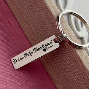 Custom Drive Safe Handsome Stainless Steel Keychain with Heart and Name - Personalized Keychain for Your Loved One - Christmas Gift