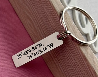 Personalized Coordinate Keychain: Stainless Steel Custom Location Gift