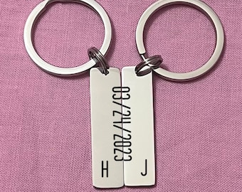 Personalized Date Stainless Steel Keychain Set - Custom Couple Gift