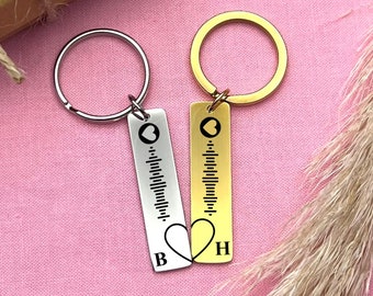 Custom Music Code Stainless Steel Keychain Set - Personalized Couple Keychain - Custom Love Keyring - Valentine's Day Gift