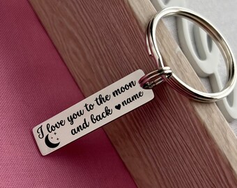 Personalized Stainless Steel Keychain: I Love You to the Moon and Back, Celestial Valentine's Gift