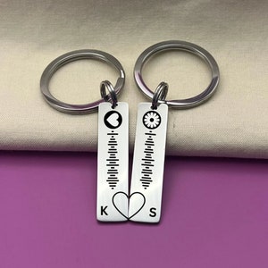 Custom Music Code Stainless Steel Keychain Set - Personalized Couple Keychain - Custom Love Keyring - Valentine's Day Gift