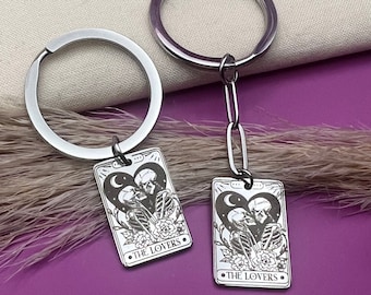 Custom 'The Lovers' Tarot Card Stainless Steel Keychain - Spooky Romance Gift