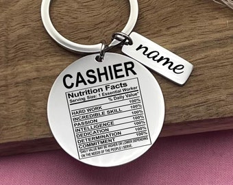 Personalized Cashier Stainless Steel Keychain - Funny Profession Gift - Cashier Christmas Present