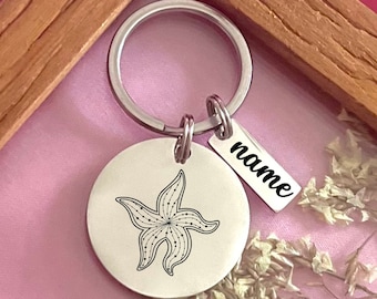Portachiavi in acciaio inossidabile a forma di stella marina personalizzata - Regalo da spiaggia personalizzato