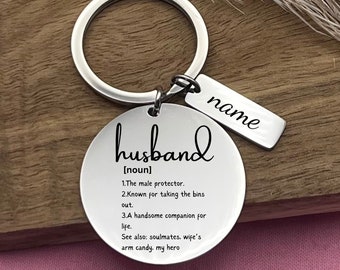 Personalized Husband Definition Stainless Steel Keychain - Custom Husband Keyring - Father's Day Gift - Birthday Gift