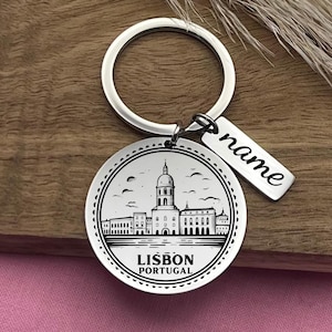Personalized Lisbon Keychain: Stainless Steel Portugal Souvenir