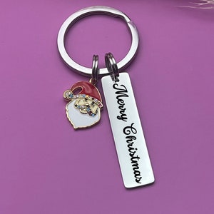 Custom Merry Christmas Stainless Steel Keychain - Personalized Santa Keychain - Custom Christmas Gift