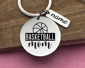 Personalized Basketball Mom Stainless Steel Keychain: Engraved Gift