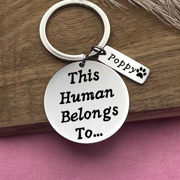 Personalized This Human Belongs To Stainless Steel Keychain - Custom Gift for Pet Parent - Custom Birthday Gift for Pet Owner