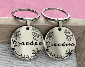 Personalized Christmas Grandpa Grandma Stainless Steel Keychain