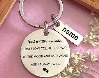 Personalized Love to the Moon and Back Stainless Steel Keychain