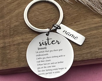 Personalized Sister Definition Stainless Steel Keychain - Custom Keyring