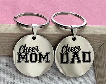 Cheer Mom/Dad Keychain: Personalized Stainless Steel Gift