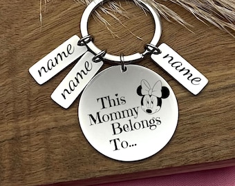 Custom This Mommy Belongs To Stainless Steel Keychain - Handmade Keychain for Disney Lover Mom - Custom Mother's Day Gift
