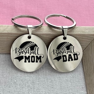 Custom Baseball Mom Dad Stainless Steel Keychain - Personalized Baseball Ball Keychain - Christmas Gift