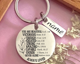 Custom Bible Verse Stainless Steel Keychain - Personalized Faith Gift