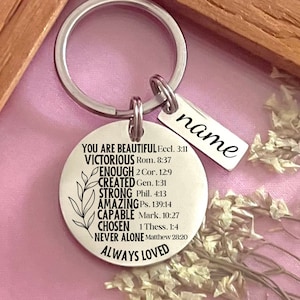 Custom Bible Verse Stainless Steel Keychain - Personalized Carry Your Faith Keychain - Christmas Gift