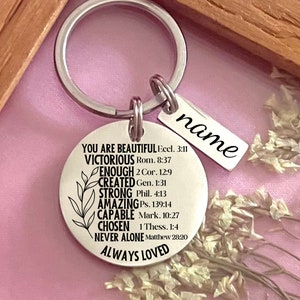 Custom Bible Verse Stainless Steel Keychain - Personalized Faith Gift