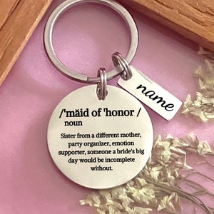 Personalized Maid of Honor Stainless Steel Keychain -  Custom Gift for Bridesmaid - Custom Bridesmaid Keychain