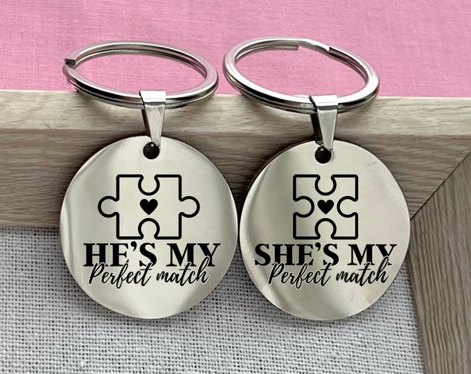 Custom Perfect Match Stainless Steel Keychain Set - Personalized Couple Keychain - Custom Love Keychain - Valentine's Day Gift