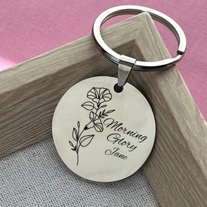 Custom Morning Glory Stainless Steel Keychain - September Birth Flower Gift