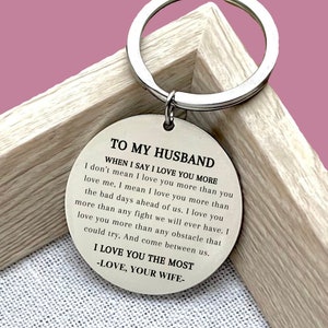 Chaveiro de aço inoxidável personalizado "Para meu marido": Bilhete de amor gravado