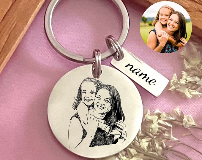 Personalized Photo Engraved Stainless Steel Keychain - Custom Portrait Engraved Keyring - Custom Gift For Mother's Day