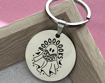 Custom Halloween Ghost Reading Stainless Steel Keychain