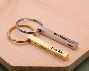 Custom 3D Vertical Bar Keychain - Custom Location Keychain - Personalized Mother's Day Gift